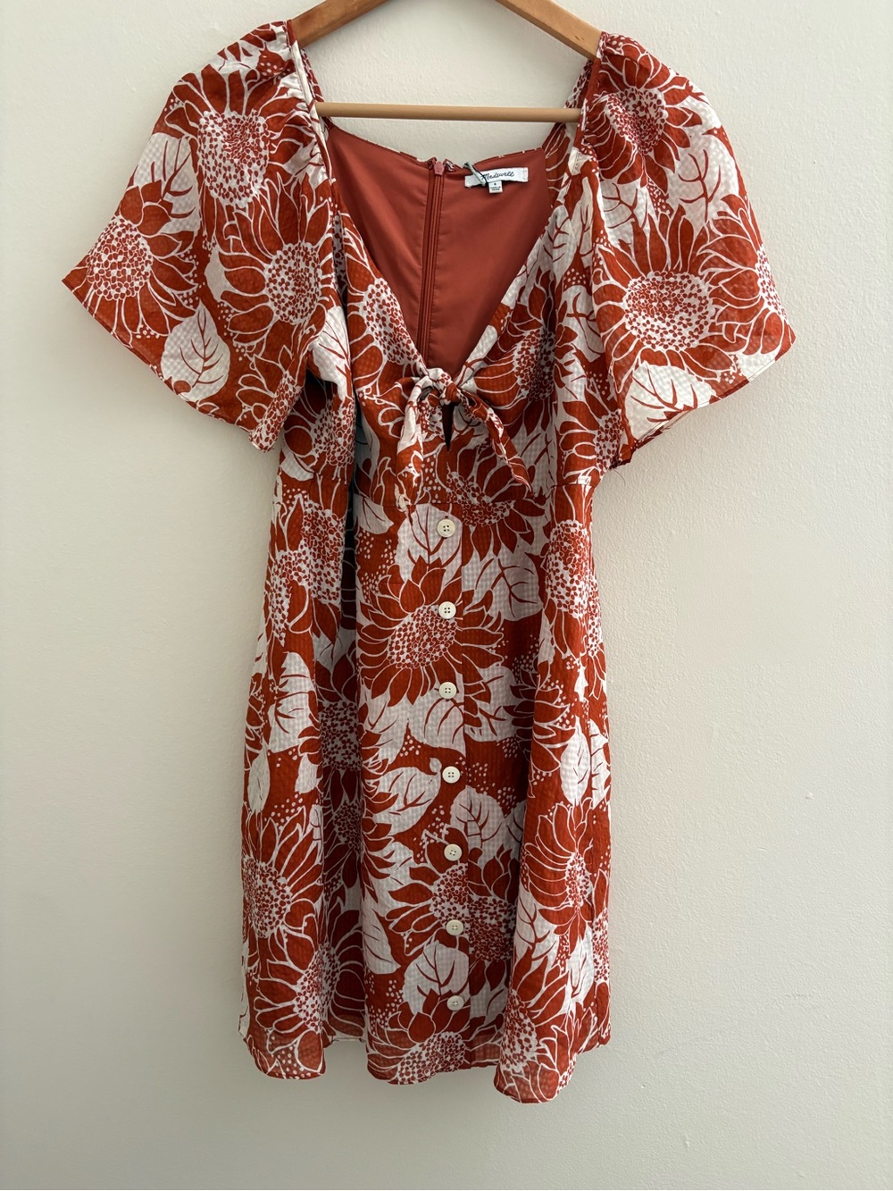 Madewell Rust and White Floral Tie-Front Mini Dress